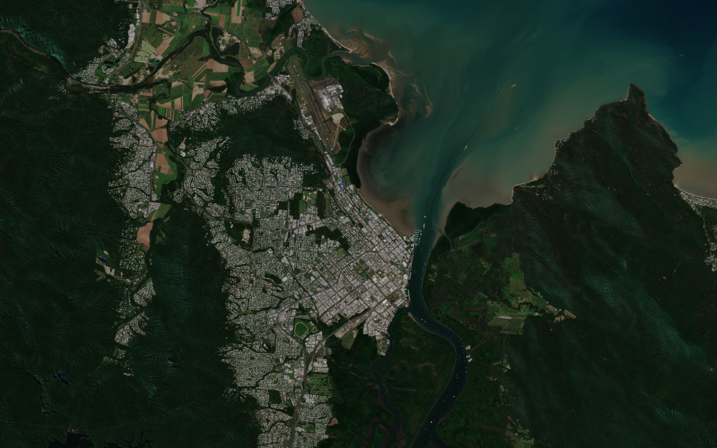 Cairns and Trinity Inlet, Sentinel-2 natural colour, August 2026.