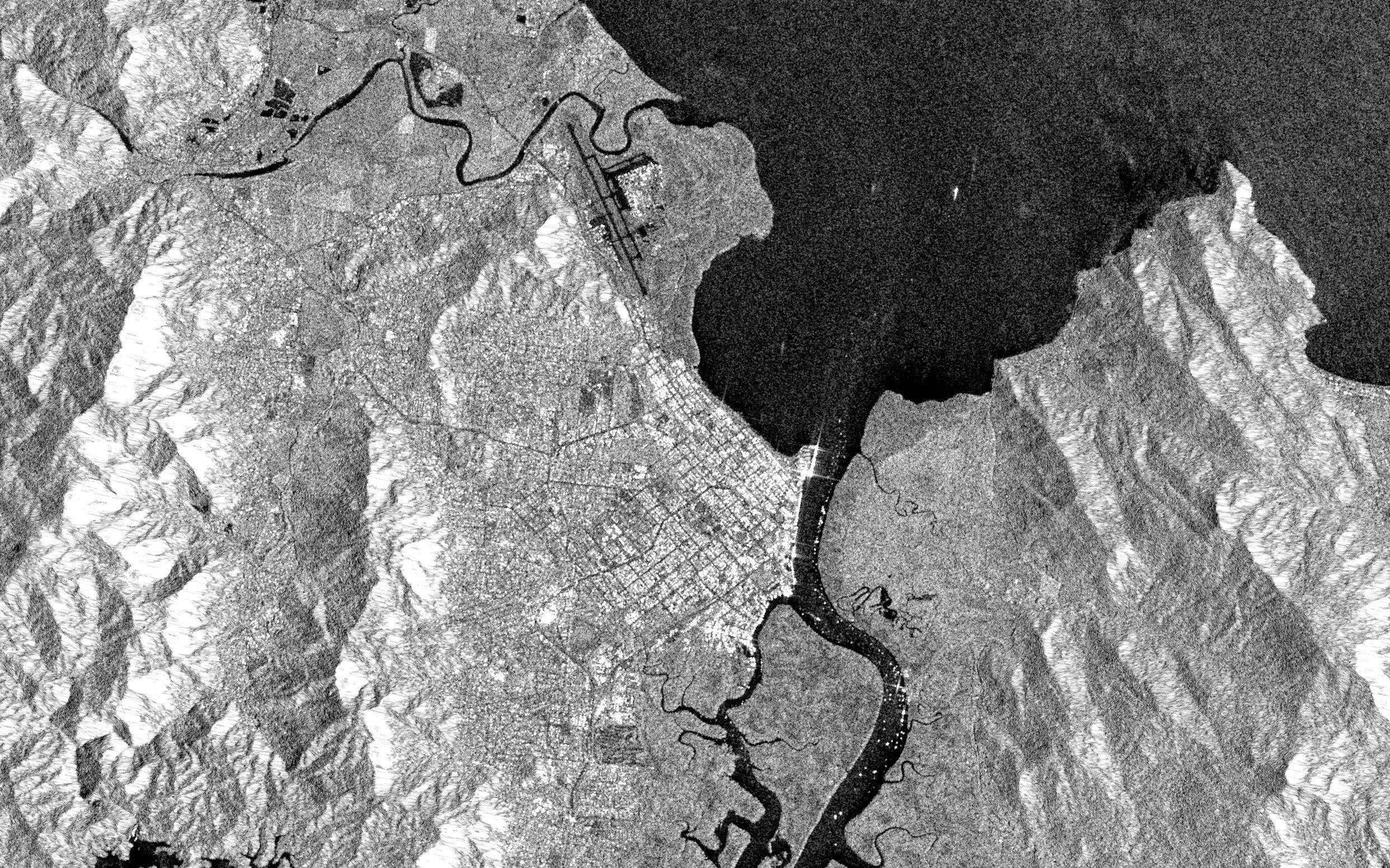 Trinity Inlet and Cairns, Sentinel-1 radar VV backscatter, September 2026.